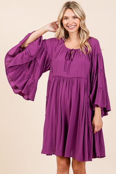 Mittoshop Frill Tie Neck Bell Sleeve Dress Casual Dresses