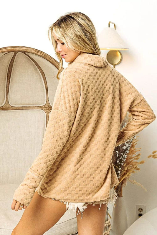 BiBi Checkered Round Neck Thumbhole Long Sleeve Top - Shop Style & More | Fresh Looks, Everyday Deals & Free Shipping