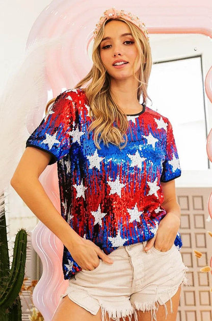 BiBi American Theme Star Pattern Sequin Top - Shop Style & More | Fresh Looks, Everyday Deals & Free Shipping