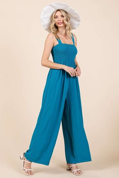 Mittoshop Smocked Wide Leg Overalls - Trendy and Comfortable Style Jumpsuits