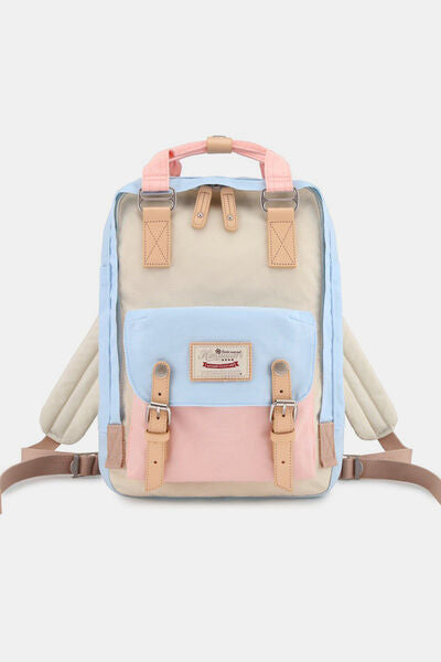 Himawari Contrast Waterproof Nylon Backpack Bag Pink Blue Ivory One Size Bags