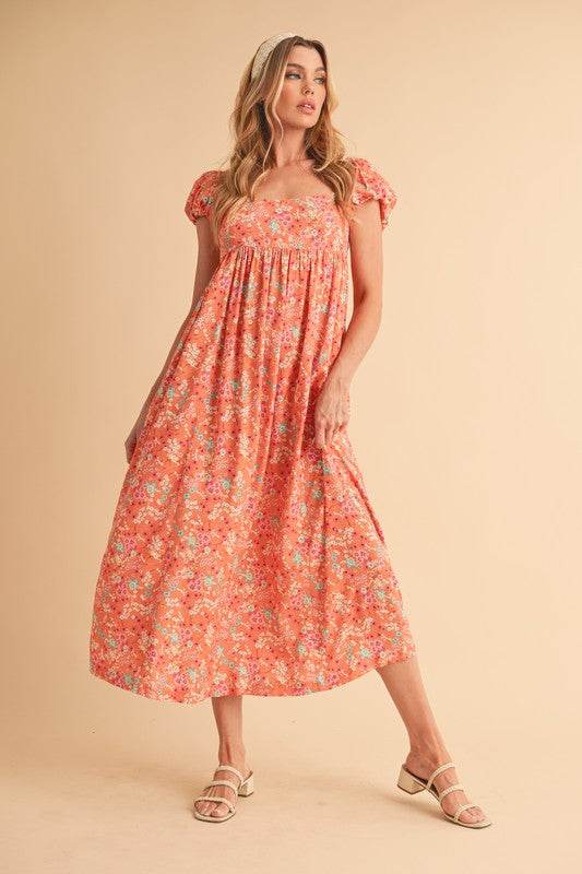 Aemi + Co Cutout Back Floral Square Neck Puff Sleeve Midi Dress - Shop Style & More | Fresh Looks, Everyday Deals & Free Shipping