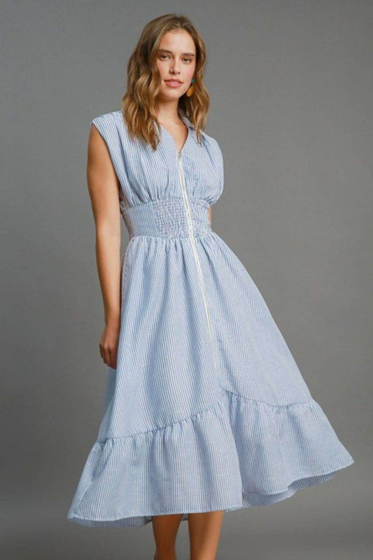 Umgee Full Size Striped Midi Dress with Smocked Waist Plus Size - Shop Style & More | Fresh Looks, Everyday Deals & Free Shipping