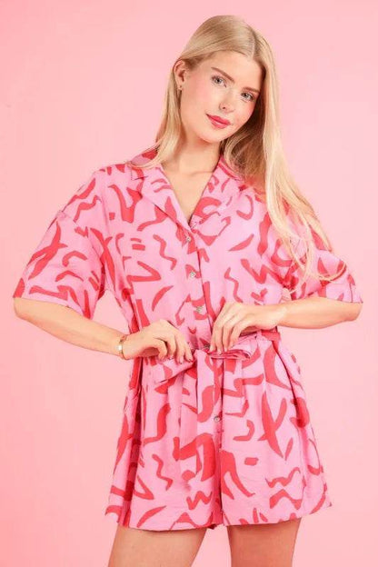 VERY J Oversized Printed Button Down Resort Romper - Shop Style & More | Fresh Looks, Everyday Deals & Free Shipping