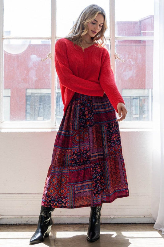ODDI Full Size Printed Tiered Maxi Skirt - Shop Style & More | Fresh Looks, Everyday Deals & Free Shipping