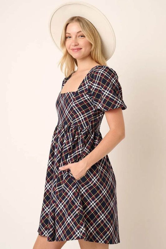 Mittoshop Checkered Print Puff Sleeve Babydoll Mini Dress - Shop Style & More | Fresh Looks, Everyday Deals & Free Shipping