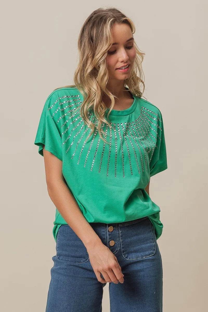 BiBi Rhinestone Beaded Short Sleeve Top - Shop Style & More | Fresh Looks, Everyday Deals & Free Shipping