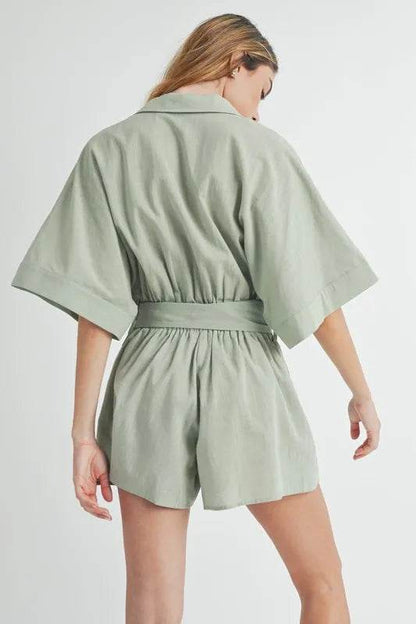 MABLE Embroidered Button Down Collared Neck Romper - Shop Style & More | Fresh Looks, Everyday Deals & Free Shipping