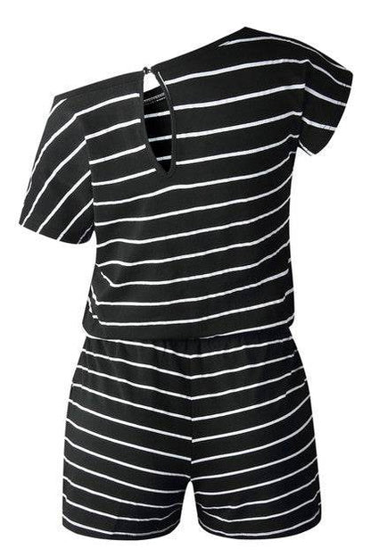 Striped Short Sleeve Drawstring Waist Romper - Shop Style & More | Fresh Looks, Everyday Deals & Free Shipping