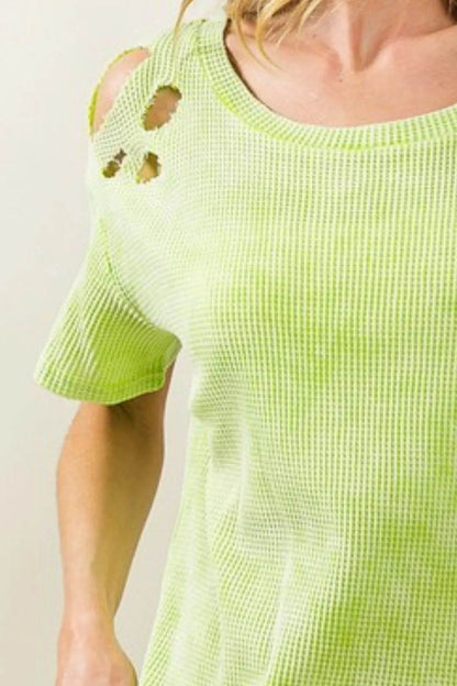BiBi Laser Cut Mineral Washed Loose Fit Thermal Top - Shop Style & More | Fresh Looks, Everyday Deals & Free Shipping
