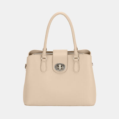 David Jones PU Leather Twist-Lock Tote Bag Beige One Size Bags