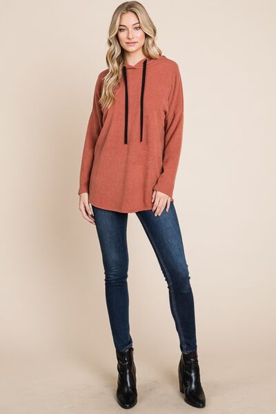 BOMBOM Contrast Drawstring Drop Shoulder Knit Hoodie Hoodies & Sweaters