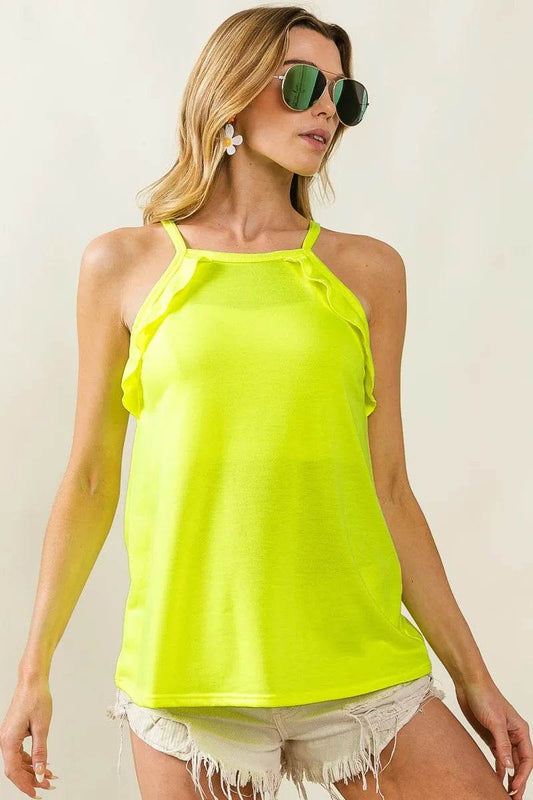 BiBi French Terry Knit Ruffled Detail Sleeveless Top - Shop Style & More | Fresh Looks, Everyday Deals & Free Shipping