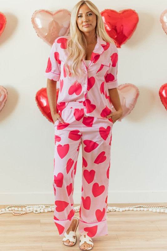 Heart Valentines Short Sleeve Pants Pajamas Set - Shop Style & More | Fresh Looks, Everyday Deals & Free Shipping