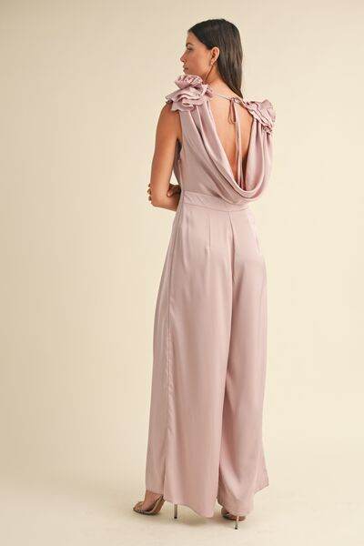 MABLE 3D Floral Applique Deep Cowl Neck Jumpsuit - Shop Style & More | Fresh Looks, Everyday Deals & Free Shipping