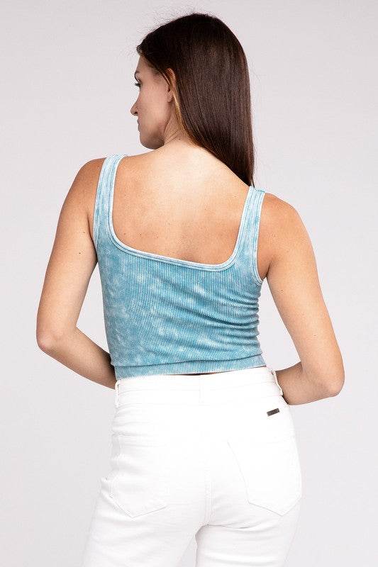 2 Way Neckline Washed Ribbed Cropped Tank Top - Shop Style & More | Fresh Looks, Everyday Deals & Free Shipping