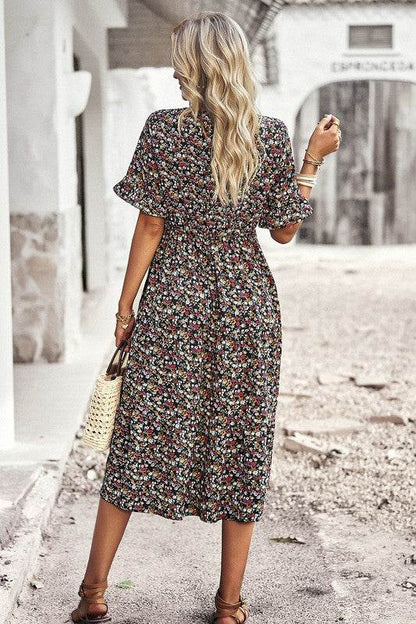 Boho Floral Ruffle Hem V Neck Short Sleeve Dress - Shop Style & More | Fresh Looks, Everyday Deals & Free Shipping