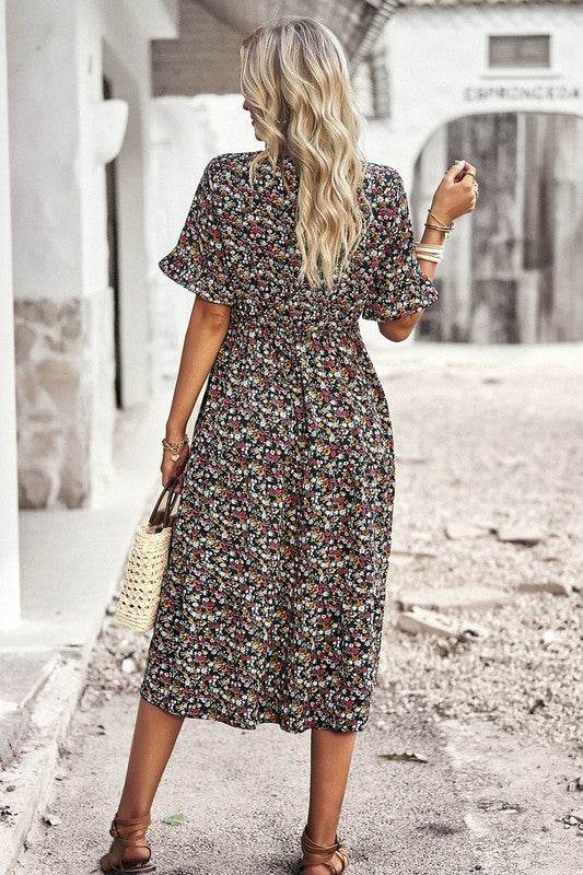Boho Floral Ruffle Hem V Neck Short Sleeve Dress - Shop Style & More | Fresh Looks, Everyday Deals & Free Shipping