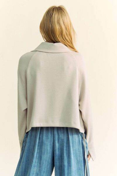 Davi & Dani Drawstring Hem Half Zip Raglan Sleeve Sweatshirt - Shop Style & More | Fresh Looks, Everyday Deals & Free Shipping