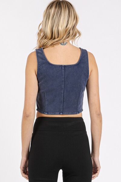 Mittoshop Mineral Wash Corset Crop Stretch Knit Tank Top - Femme & Flirty