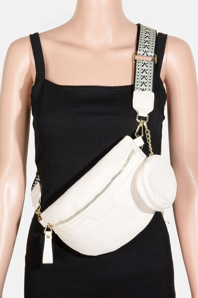 Fame PU Leather Weave Textured Crossbody Bag with Coin Purse Ivory One Size Bags