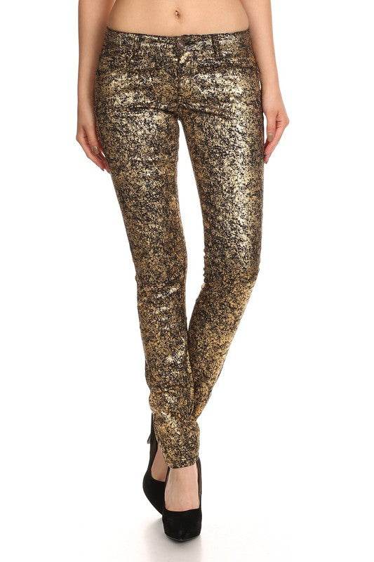 Low Rise Metallic Print Skinny jeans Pants - Shop Style & More | Fresh Looks, Everyday Deals & Free Shipping