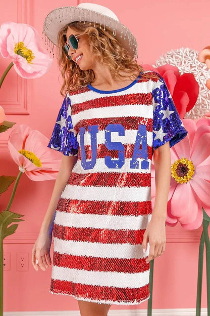 BiBi American Flag Theme Usa Print Sequin Dress - Shop Style & More | Fresh Looks, Everyday Deals & Free Shipping