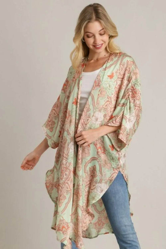 Umgee Full Size Mixed Print Open Front Kimono with Ruffle Sleeves Plus Size - Shop Style & More | Fresh Looks, Everyday Deals & Free Shipping