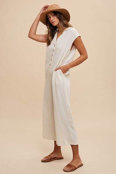 Annie Wear Wide Leg Jumpsuit with Button Detail and Pockets - Shop Style & More | Fresh Looks, Everyday Deals & Free Shipping