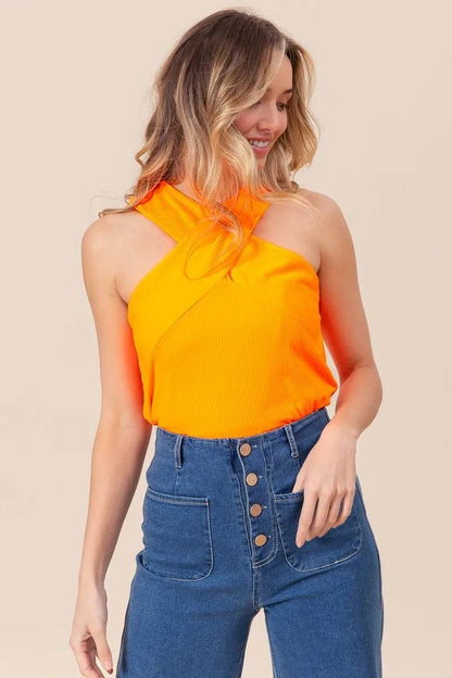 BiBi Rib Knit Cross Neck Banded Top - Shop Style & More | Fresh Looks, Everyday Deals & Free Shipping