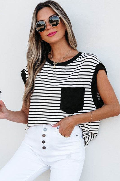 Marie Stripe Chest Pocket Tank Top - Shop Style & More | Fresh Looks, Everyday Deals & Free Shipping