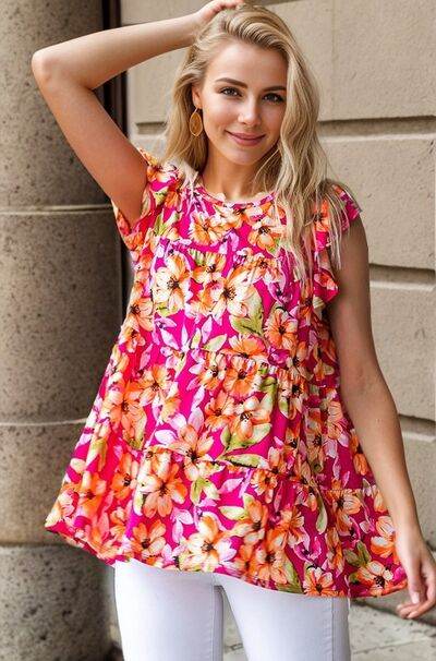 Heimish Full Size Butterfly Sleeve Floral Tiered Top Plus Size - Shop Style & More | Fresh Looks, Everyday Deals & Free Shipping