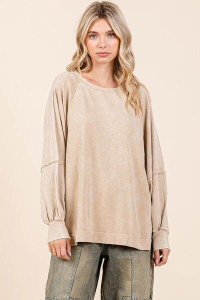 Mittoshop Mineral Wash Raglan Long Sleeve Oversized Top Hoodies & Sweaters