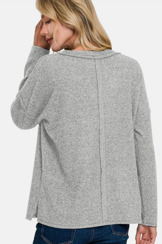 Zenana Full Size Ribbed V-Neck Drop Shoulder Top - Shop Style & More | Fresh Looks, Everyday Deals & Free Shipping