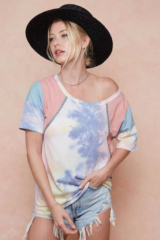 BiBi Tie Dye Printed Cotton Color Block T-Shirt - Shop Style & More | Fresh Looks, Everyday Deals & Free Shipping