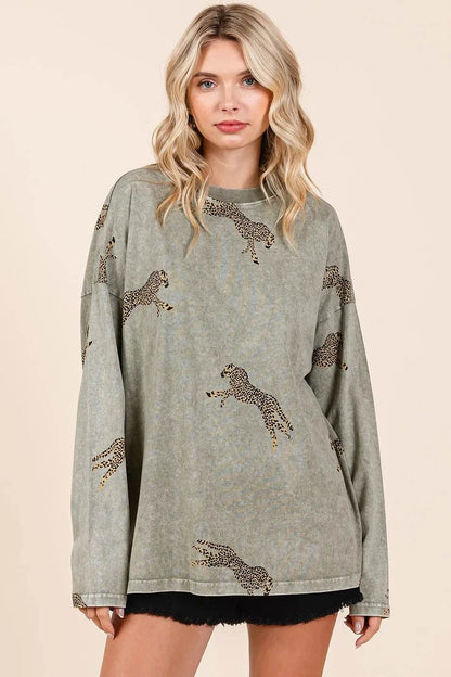Mittoshop Mineral Wash Cheetah Print Long Sleeve Top - Shop Style & More | Fresh Looks, Everyday Deals & Free Shipping