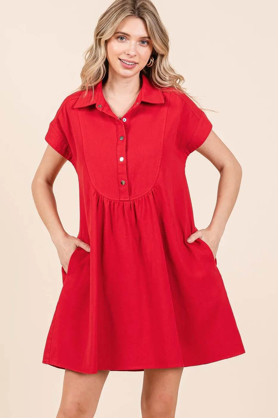 Mittoshop Twill Short Sleeve Collared Mini Dress - Shop Style & More | Fresh Looks, Everyday Deals & Free Shipping