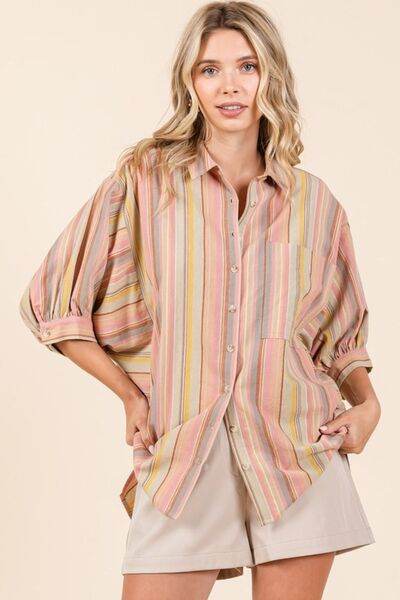 Mittoshop Striped Bubble Sleeve Button Down Shirt - Shop Style & More | Fresh Looks, Everyday Deals & Free Shipping