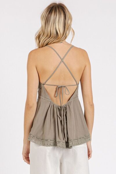 Mittoshop Crisscross Back Lace Detail V-Neck Cami Top - Femme & Flirty