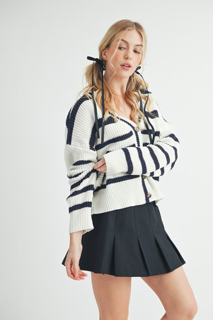 Aemi + Co Striped V-Neck Button Down Cardigan Hoodies & Sweaters