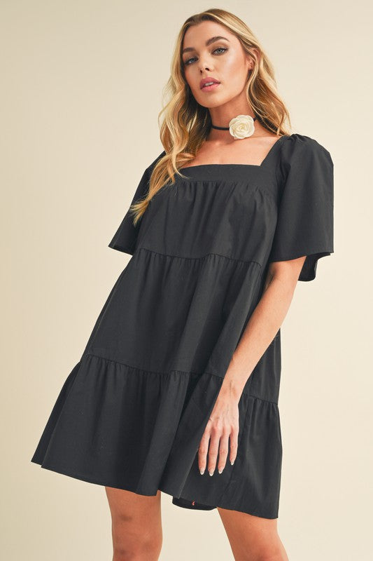 Aemi + Co Square Neck Half Sleeve Tiered Dress Casual Dresses