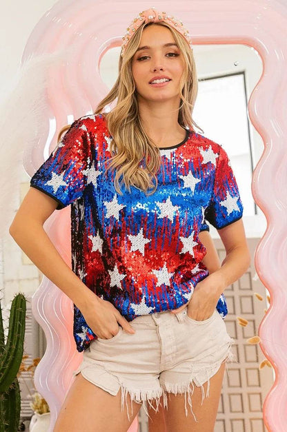 BiBi American Theme Star Pattern Sequin Top - Shop Style & More | Fresh Looks, Everyday Deals & Free Shipping