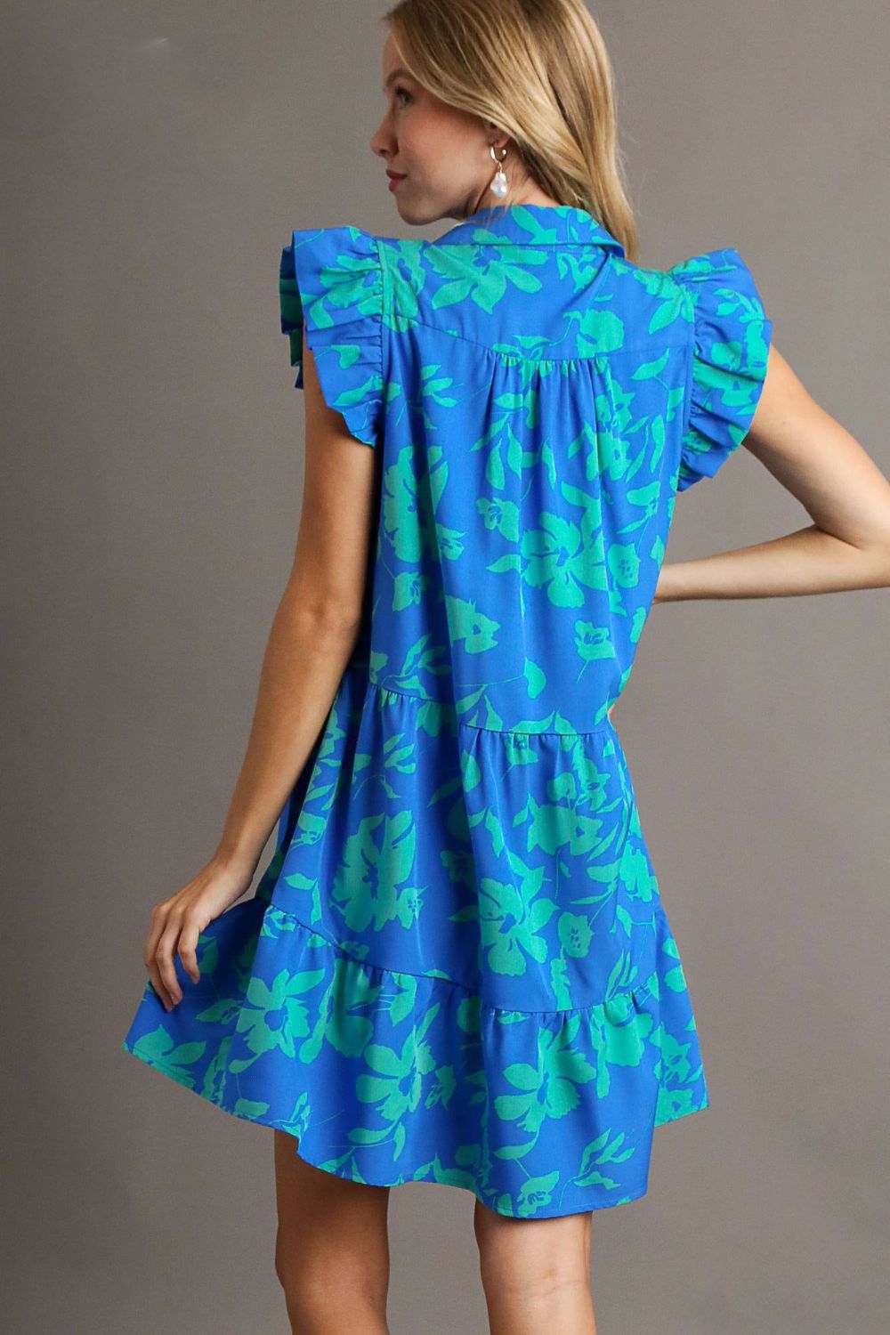 Umgee Full Size Floral Print Ruffle Cap Sleeve Tiered Dress Plus Size Casual Dresses