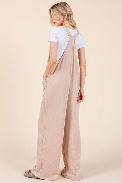 BOMBOM Knot Straps Wide Leg Ribbed Overalls with Pockets - Shop Style & More | Fresh Looks, Everyday Deals & Free Shipping