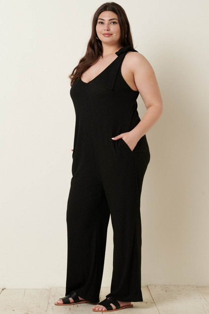 Mittoshop Rib Knit V-Neck Cross Back Jumpsuit - Shop Style & More | Fresh Looks, Everyday Deals & Free Shipping
