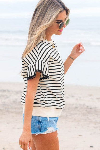 Naya Scallop Lace Trim Ruffle Short Sleeves Top - Shop Style & More | Fresh Looks, Everyday Deals & Free Shipping