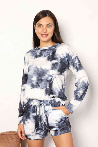 Shiny Tie-Dye Round Neck Top and Shorts Lounge Set Lounge Set