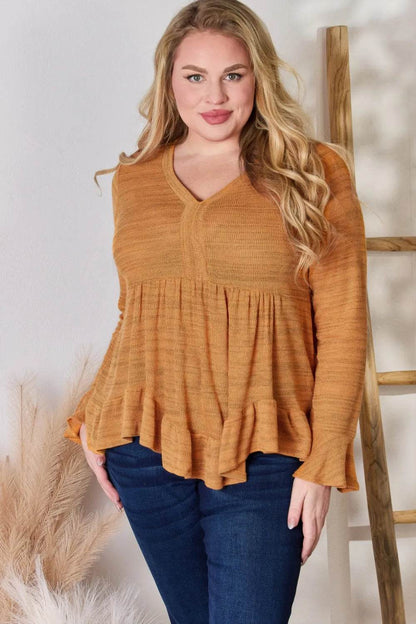 Hailey & Co Full Size V-Neck Flounce Sleeve Blouse - Shop Style & More | Fresh Looks, Everyday Deals & Free Shipping