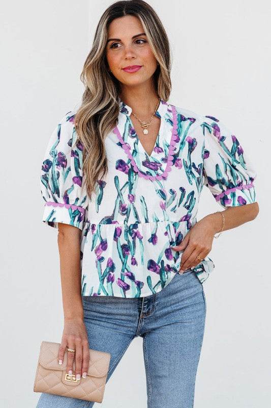 Raelyn Floral Ricrac Trim Top - Shop Style & More | Fresh Looks, Everyday Deals & Free Shipping