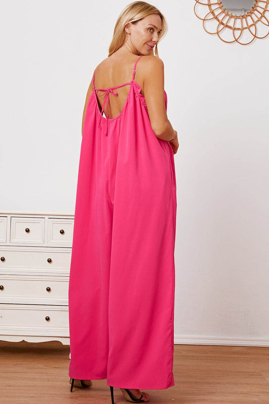 Double Take Full Size Ruffle Trim Tie Back Cami Jumpsuit with Pockets - Shop Style & More | Fresh Looks, Everyday Deals & Free Shipping